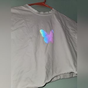 SHEIN White Butterfly Crop Top Size Small